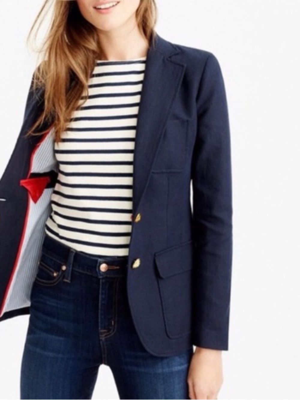 J. Crew Navy Rhodes Tailored Blazer with Gold Buttons